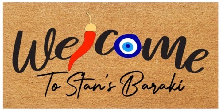 Welcome Family with Horn/Evil Eye Coir Doormat