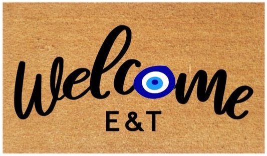 Welcome Initials Coir Doormat (Arched with Evil Eye)