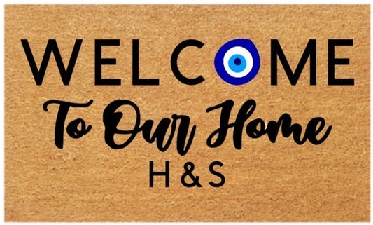 Welcome to our home Coir Doormat (Initials & Evil Eye)