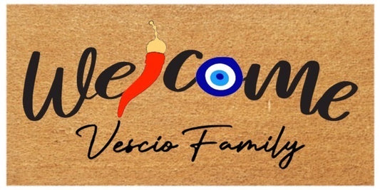 Welcome Family Evil Eye/Horn Coir Doormat