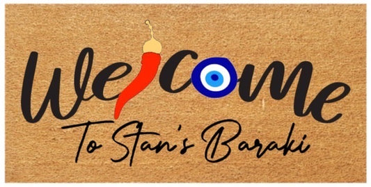 Welcome Family with Horn/Evil Eye Coir Doormat