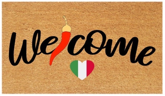 Welcome Coir Doormat (Italian horn & flag)