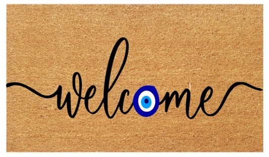 Welcome Evil Eye Coir Doormat (Cursive Flicks)